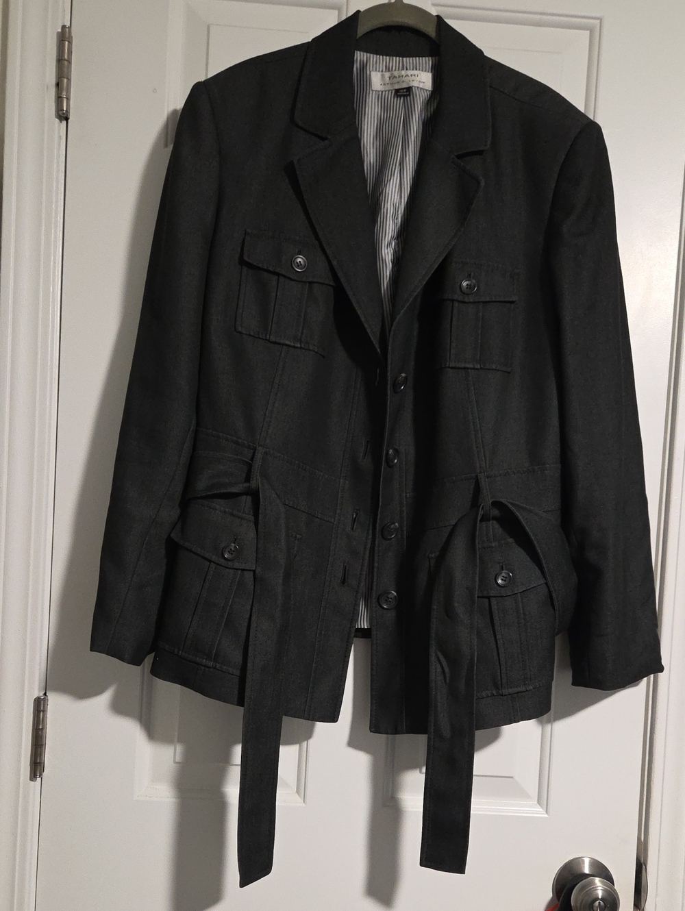 Womens  Black Utility Belted Jacket